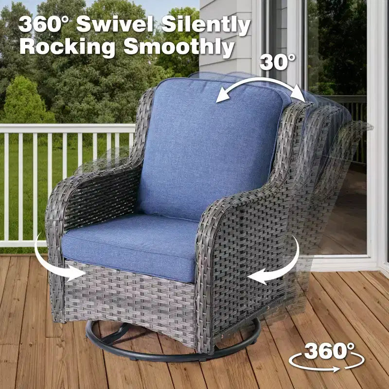 HOMLUX 3 PCS Outdoor 360Swivel Rocker Chairs Set Patio Bistro Seating Set with Side Table & Cushion