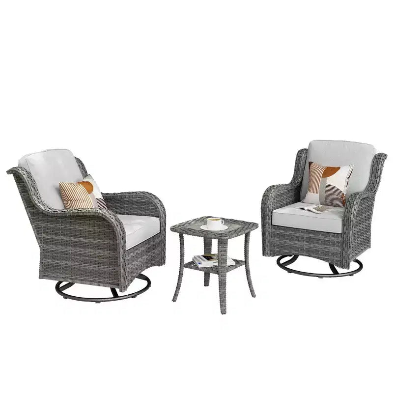 HOMLUX 3 PCS Outdoor 360Swivel Rocker Chairs Set Patio Bistro Seating Set with Side Table & Cushion
