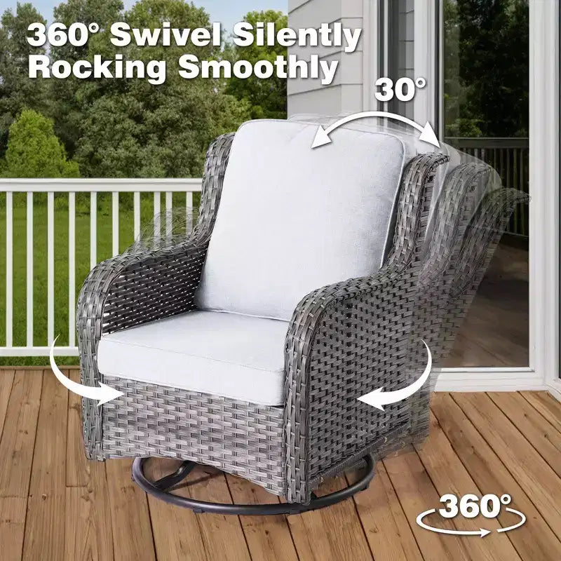 HOMLUX 3 PCS Outdoor 360Swivel Rocker Chairs Set Patio Bistro Seating Set with Side Table & Cushion