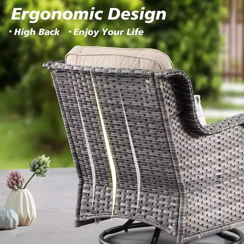 HOMLUX 3 PCS Outdoor 360Swivel Rocker Chairs Set Patio Bistro Seating Set with Side Table & Cushion