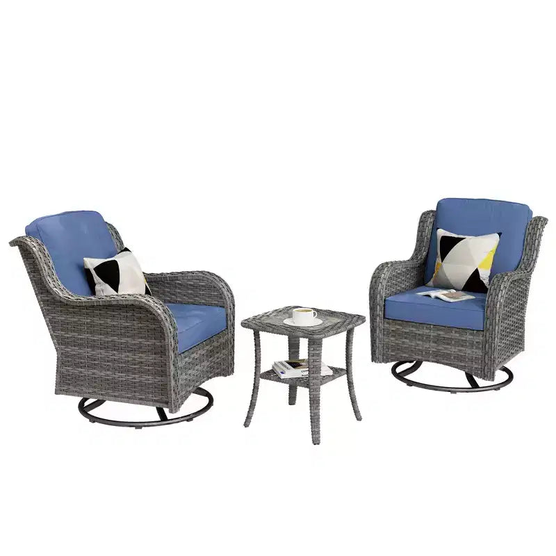 HOMLUX 3 PCS Outdoor 360Swivel Rocker Chairs Set Patio Bistro Seating Set with Side Table & Cushion