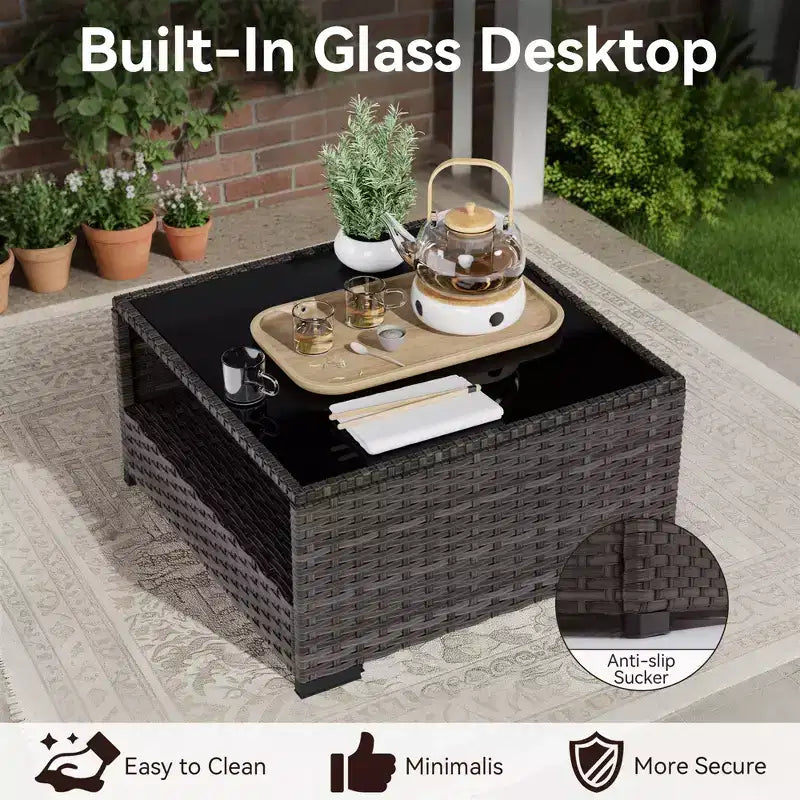 UPTIOT 6-Piece Patio Set: 4 Side Chairs, Grey Fire Pit Table & Tempered Glass Coffee Table for Stylish Outdoor Gatherings