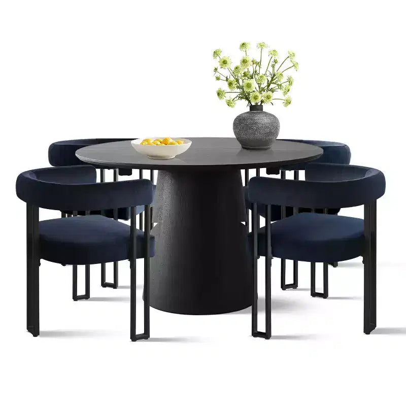 47-83 Extendable Dining Table Set for 4, Black Table and 4 Upholstered Velvet Dining Chairs with Metal Legs, Modern Style-Panipeachy