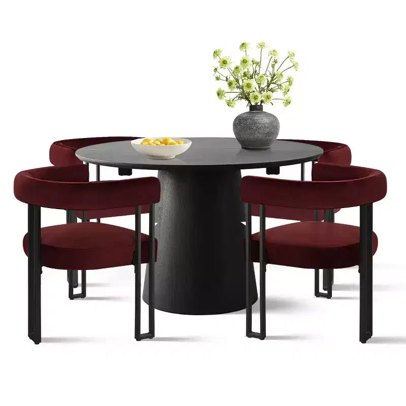 47-83 Extendable Dining Table Set for 4, Black Table and 4 Upholstered Velvet Dining Chairs with Metal Legs, Modern Style-Panipeachy