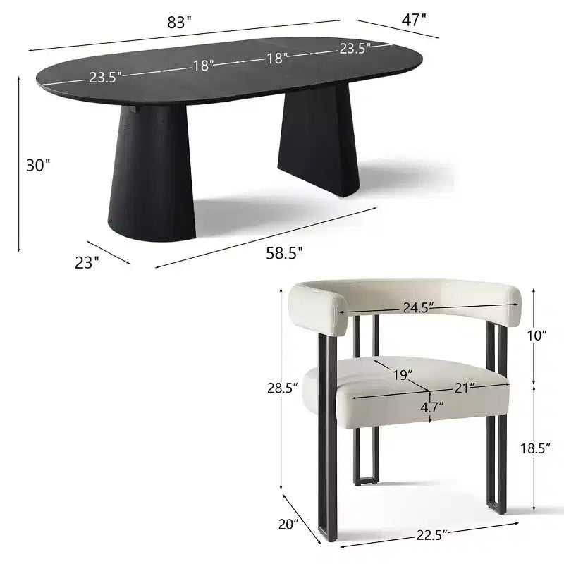47-83 Extendable Dining Table Set for 4, Black Table and 4 Upholstered Velvet Dining Chairs with Metal Legs, Modern Style-Panipeachy