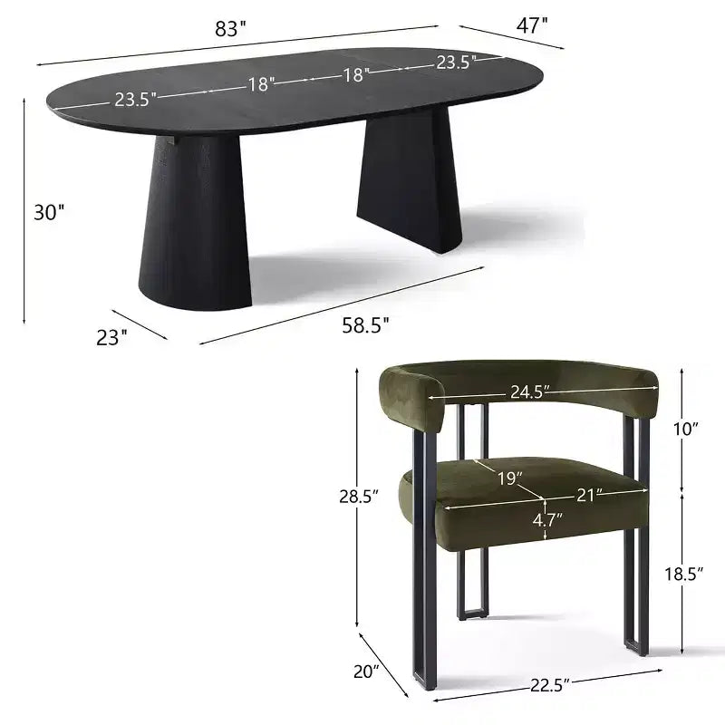 47-83 Extendable Dining Table Set for 4, Black Table and 4 Upholstered Velvet Dining Chairs with Metal Legs, Modern Style-Panipeachy