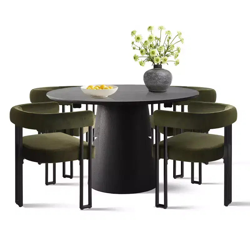 47-83 Extendable Dining Table Set for 4, Black Table and 4 Upholstered Velvet Dining Chairs with Metal Legs, Modern Style-Panipeachy