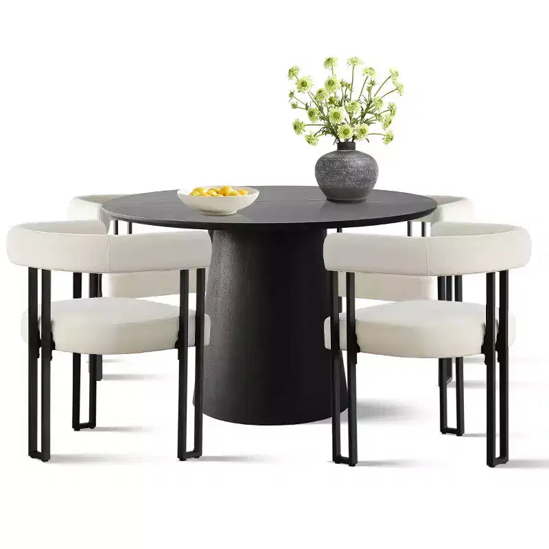 47-83 Extendable Dining Table Set for 4, Black Table and 4 Upholstered Velvet Dining Chairs with Metal Legs, Modern Style-Panipeachy