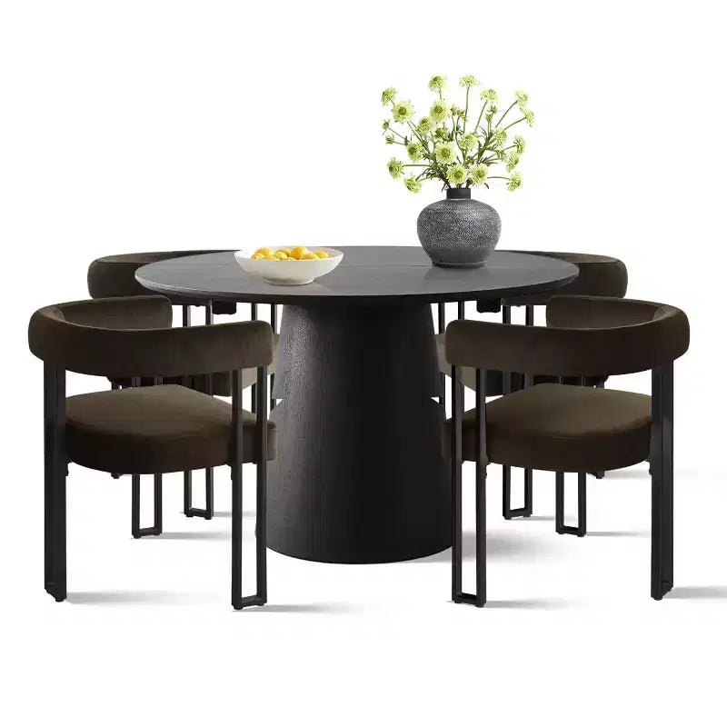 47-83 Extendable Dining Table Set for 4, Black Table and 4 Upholstered Velvet Dining Chairs with Metal Legs, Modern Style-Panipeachy