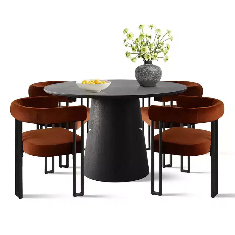 47-83 Extendable Dining Table Set for 4, Black Table and 4 Upholstered Velvet Dining Chairs with Metal Legs, Modern Style-Panipeachy