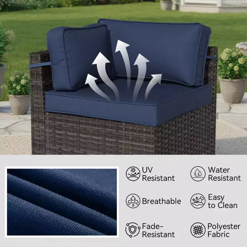 UPTIOT Premium Outdoor Sofa Set with Corner Loungers, Accent Chairs & Brown Convertible Fire Table for Ultimate Patio Comfort