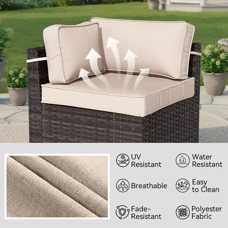 UPTIOT Premium Outdoor Sofa Set with Corner Loungers, Accent Chairs & Brown Convertible Fire Table for Ultimate Patio Comfort