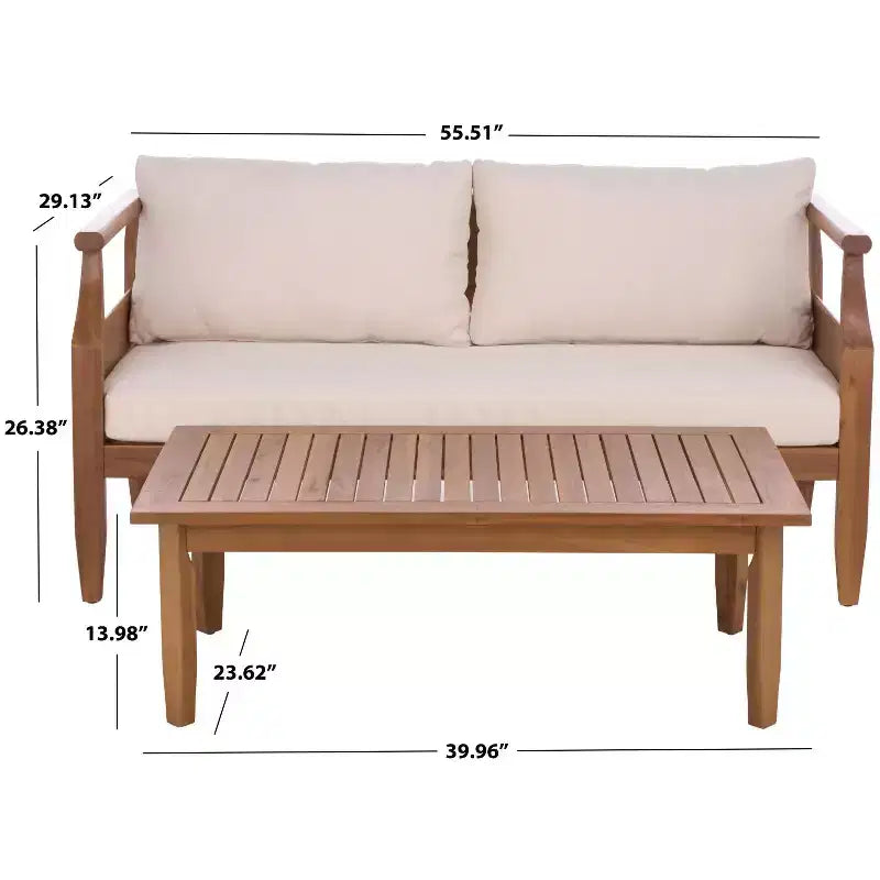 Alta Bench & Table Patio Set - Indoor/Outdoor - PAT6812 - Teak Brown/Cream - Safavieh