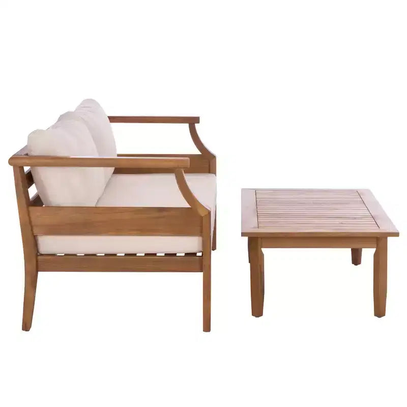 Alta Bench & Table Patio Set - Indoor/Outdoor - PAT6812 - Teak Brown/Cream - Safavieh