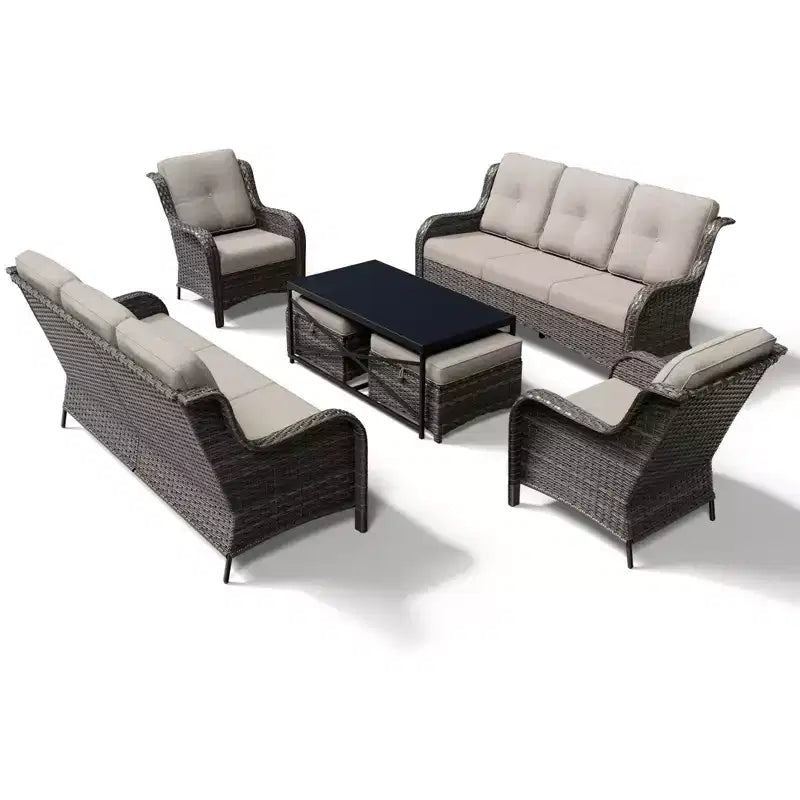 UPTIOT Premium Outdoor Sofa Set with Wicker Chairs, Ottomans, and Coffee Table
