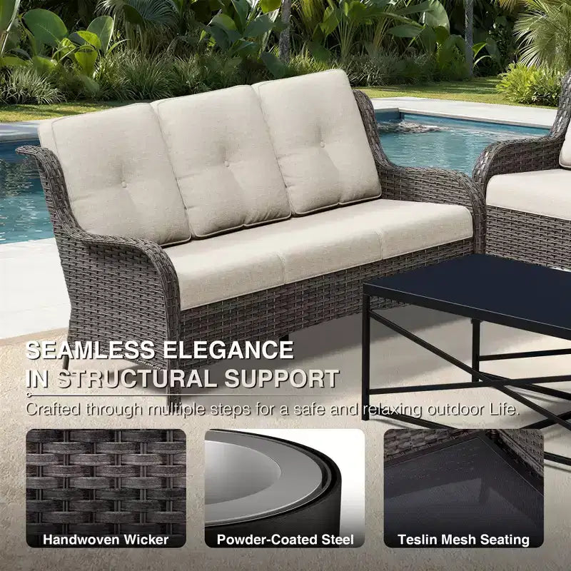 UPTIOT Premium Outdoor Sofa Set with Wicker Chairs, Ottomans, and Coffee Table