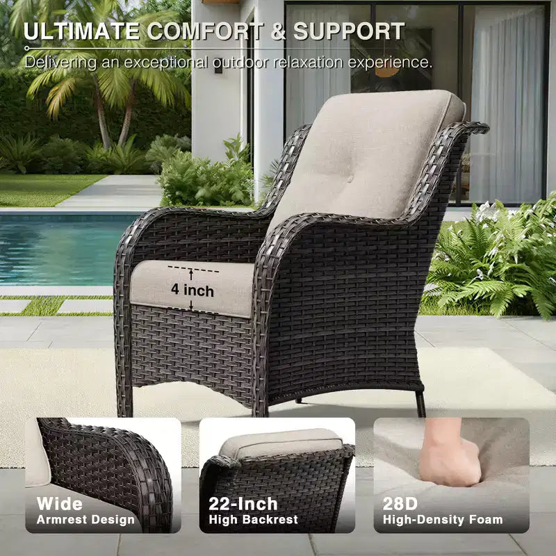 UPTIOT Premium Outdoor Sofa Set with Wicker Chairs, Ottomans, and Coffee Table
