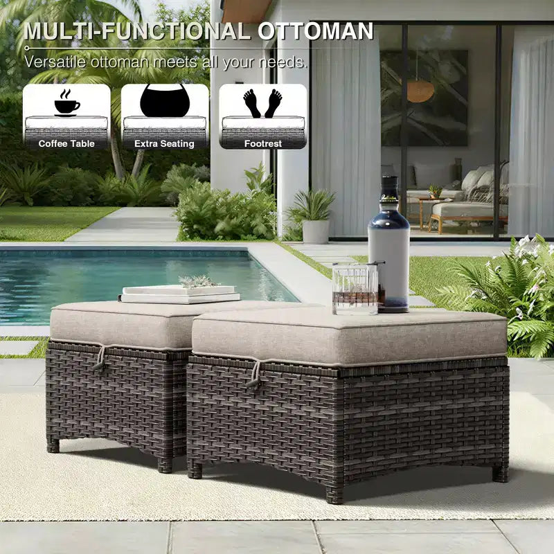 UPTIOT Premium Outdoor Sofa Set with Wicker Chairs, Ottomans, and Coffee Table