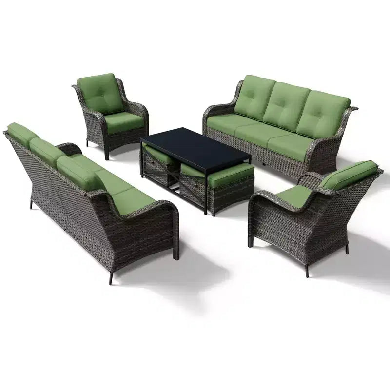 UPTIOT Premium Outdoor Sofa Set with Wicker Chairs, Ottomans, and Coffee Table