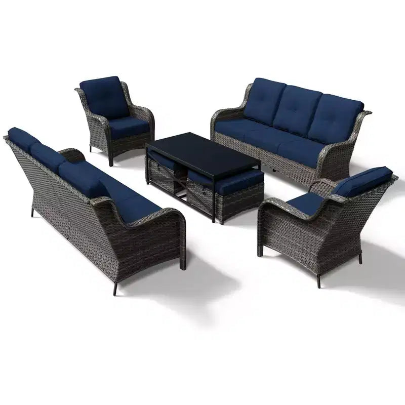 UPTIOT Premium Outdoor Sofa Set with Wicker Chairs, Ottomans, and Coffee Table