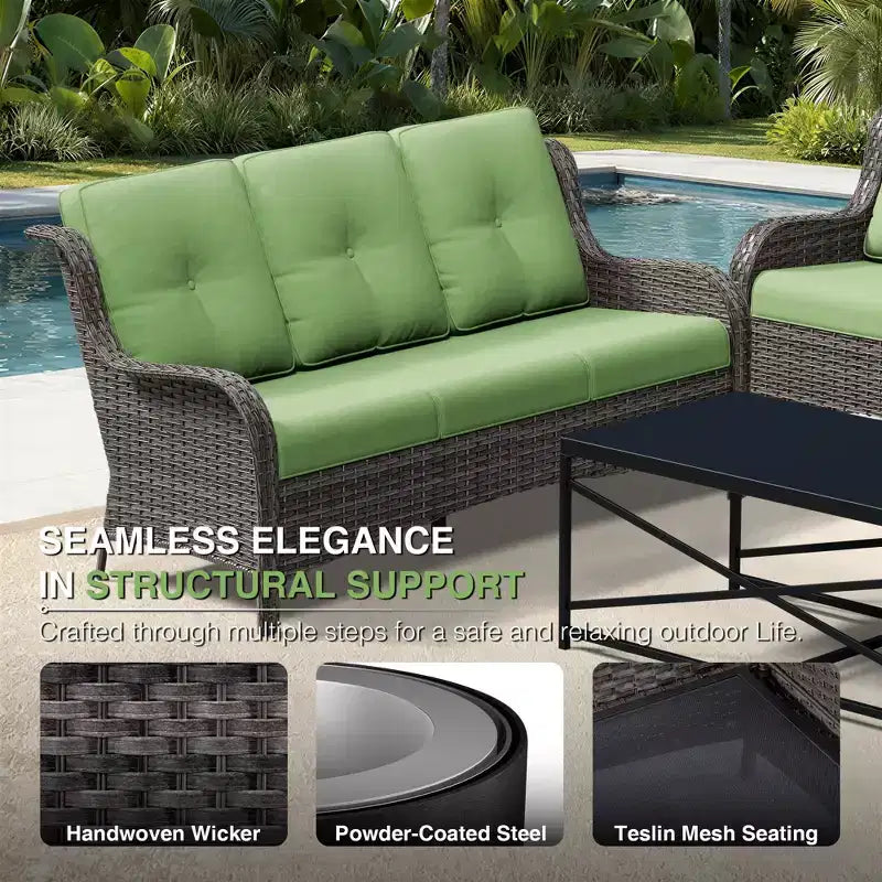 UPTIOT Premium Outdoor Sofa Set with Wicker Chairs, Ottomans, and Coffee Table