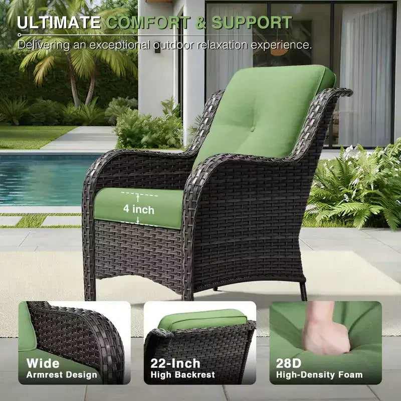 UPTIOT Premium Outdoor Sofa Set with Wicker Chairs, Ottomans, and Coffee Table