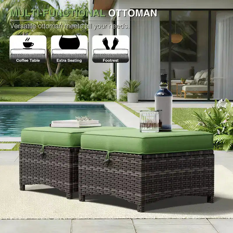 UPTIOT Premium Outdoor Sofa Set with Wicker Chairs, Ottomans, and Coffee Table