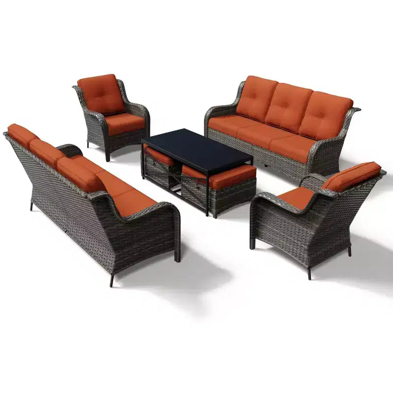 UPTIOT Premium Outdoor Sofa Set with Wicker Chairs, Ottomans, and Coffee Table