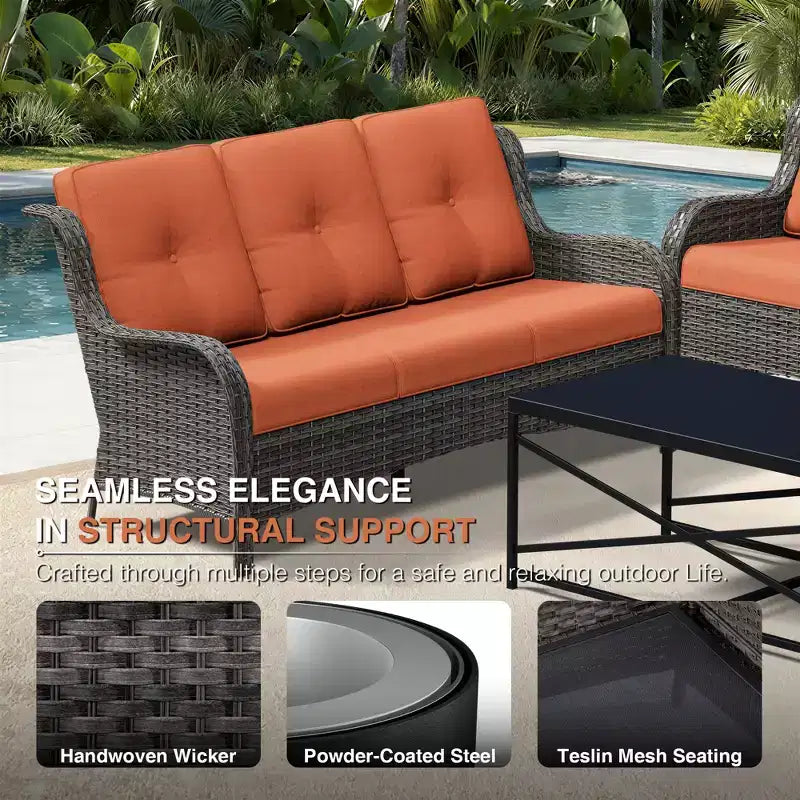 UPTIOT Premium Outdoor Sofa Set with Wicker Chairs, Ottomans, and Coffee Table