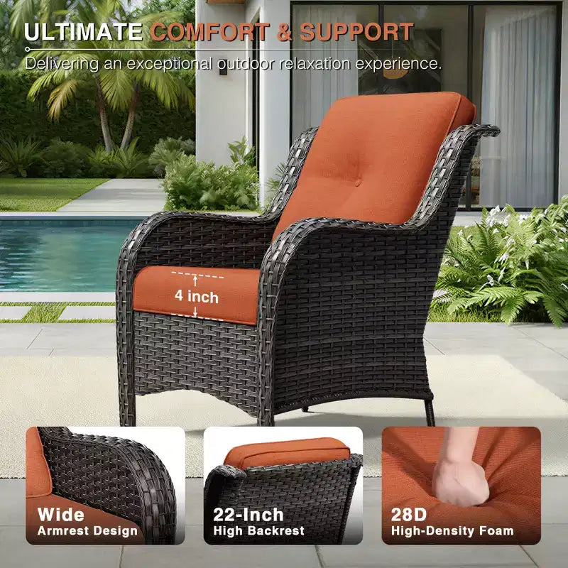 UPTIOT Premium Outdoor Sofa Set with Wicker Chairs, Ottomans, and Coffee Table