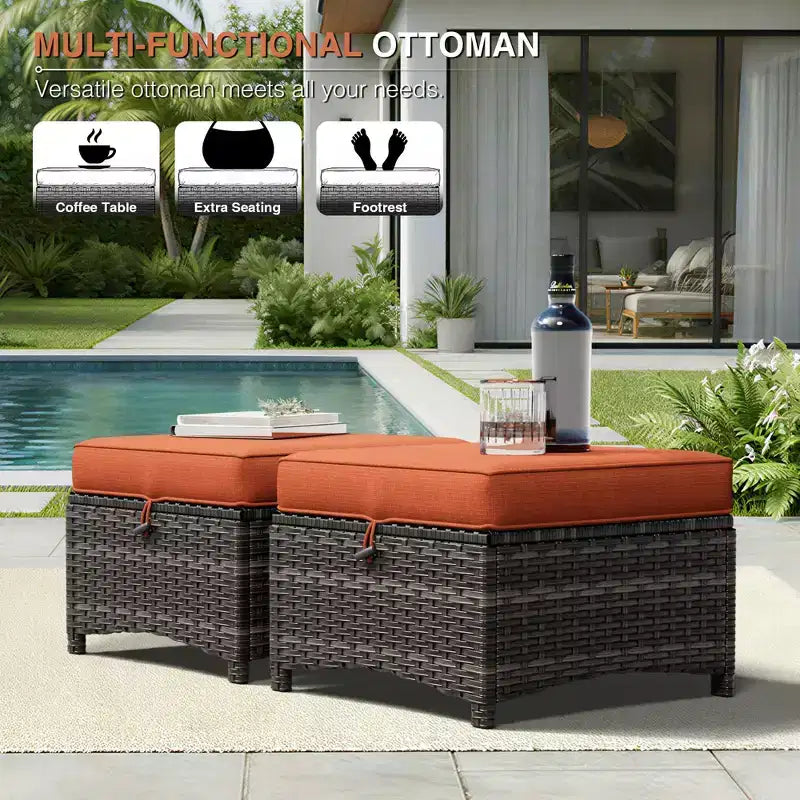 UPTIOT Premium Outdoor Sofa Set with Wicker Chairs, Ottomans, and Coffee Table