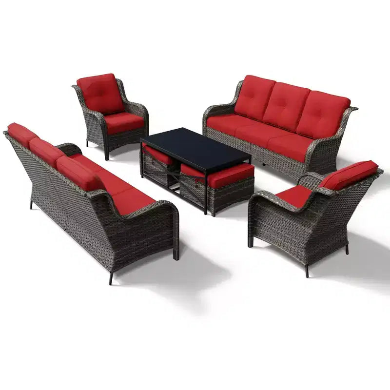 UPTIOT Premium Outdoor Sofa Set with Wicker Chairs, Ottomans, and Coffee Table