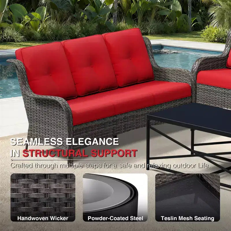 UPTIOT Premium Outdoor Sofa Set with Wicker Chairs, Ottomans, and Coffee Table