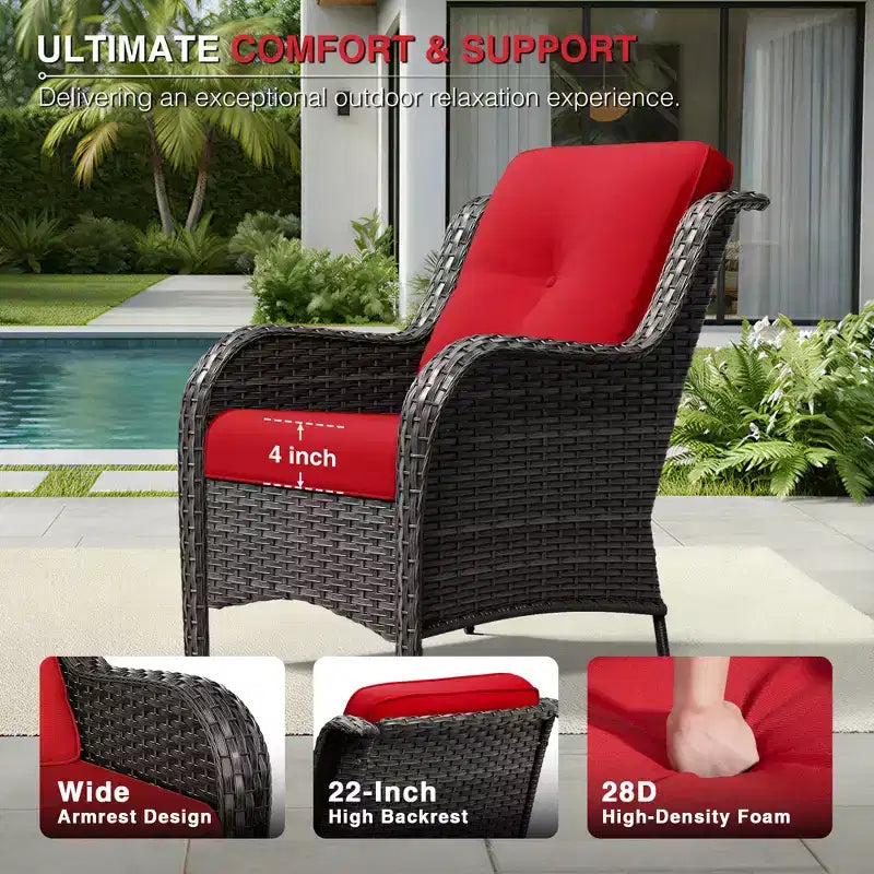 UPTIOT Premium Outdoor Sofa Set with Wicker Chairs, Ottomans, and Coffee Table