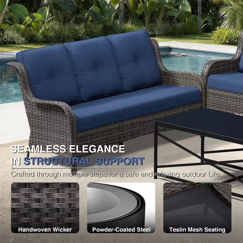 UPTIOT Premium Outdoor Sofa Set with Wicker Chairs, Ottomans, and Coffee Table