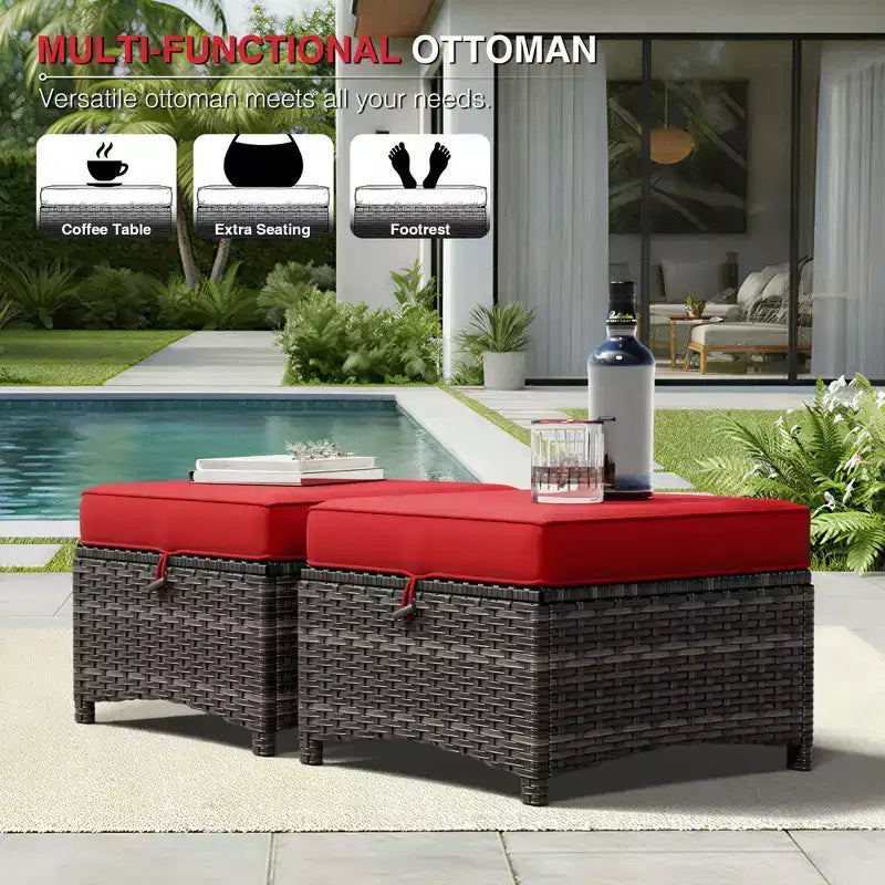 UPTIOT Premium Outdoor Sofa Set with Wicker Chairs, Ottomans, and Coffee Table