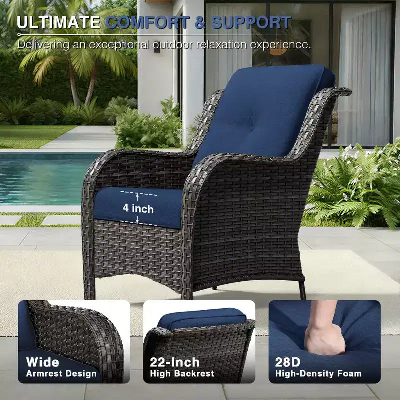 UPTIOT Premium Outdoor Sofa Set with Wicker Chairs, Ottomans, and Coffee Table