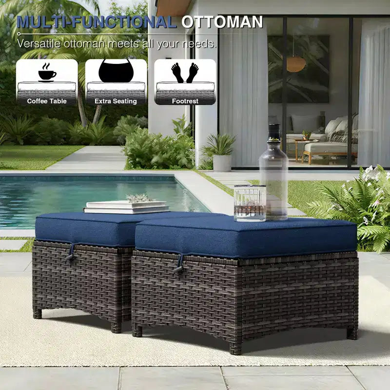 UPTIOT Premium Outdoor Sofa Set with Wicker Chairs, Ottomans, and Coffee Table