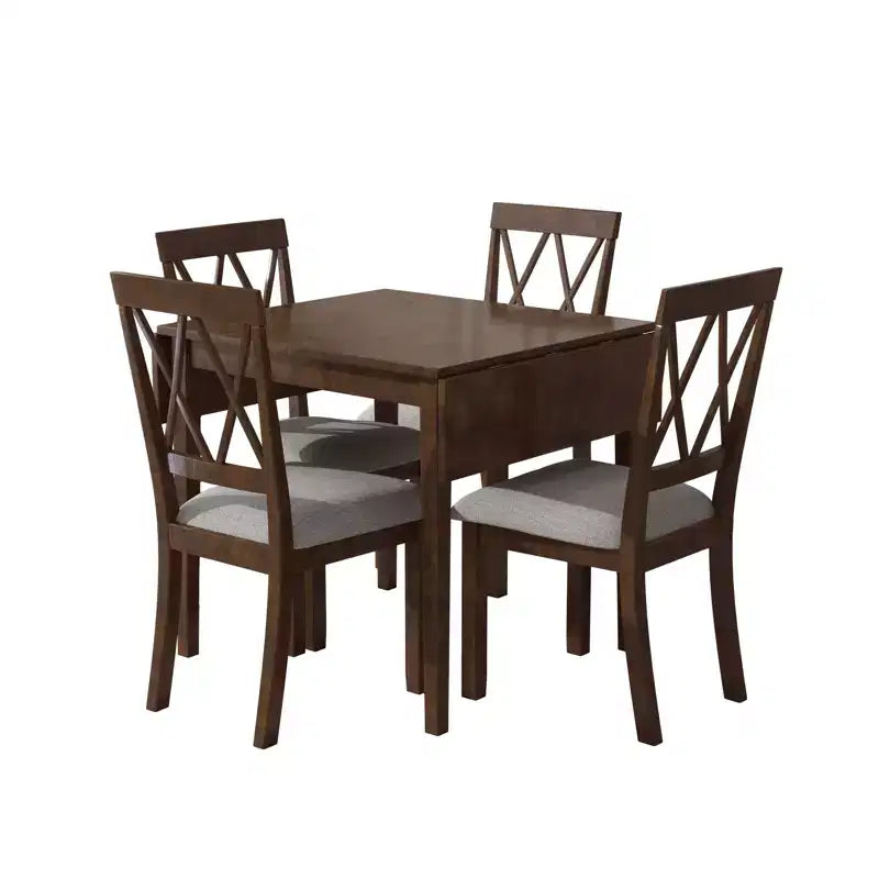 GDFStudio Harlan Dining Table Set with Drop Leaf Table and 4 Upholstered Chairs