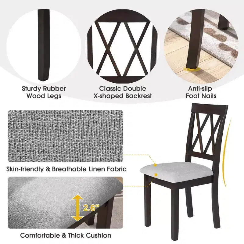GDFStudio Harlan Dining Table Set with Drop Leaf Table and 4 Upholstered Chairs