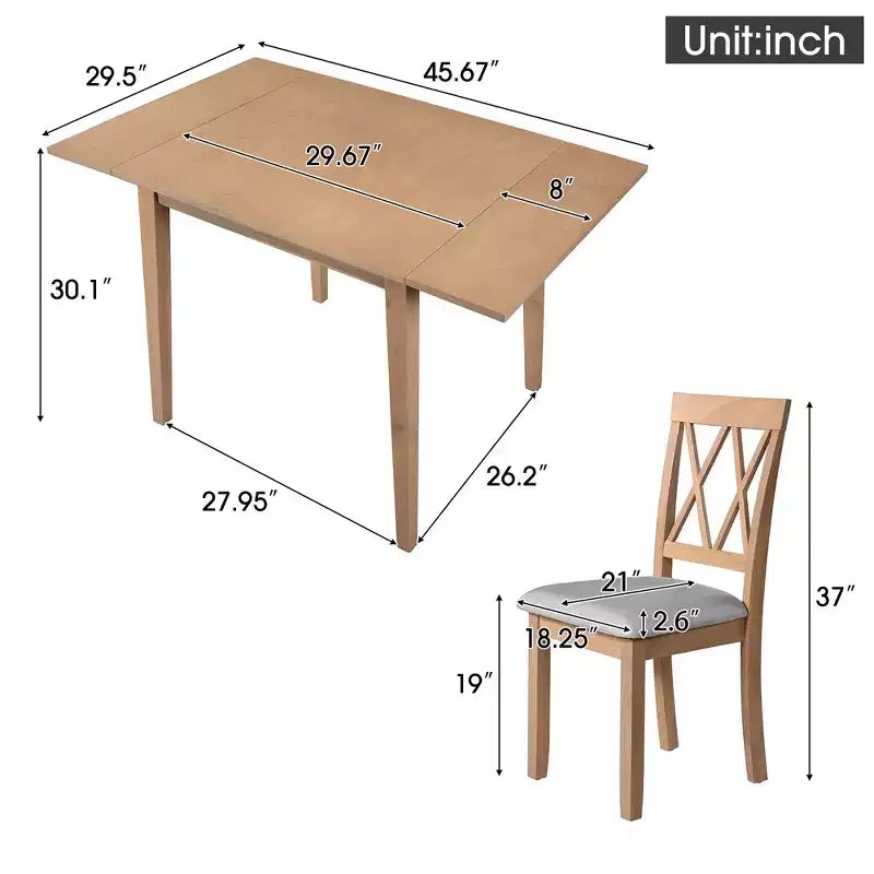 GDFStudio Harlan Dining Table Set with Drop Leaf Table and 4 Upholstered Chairs