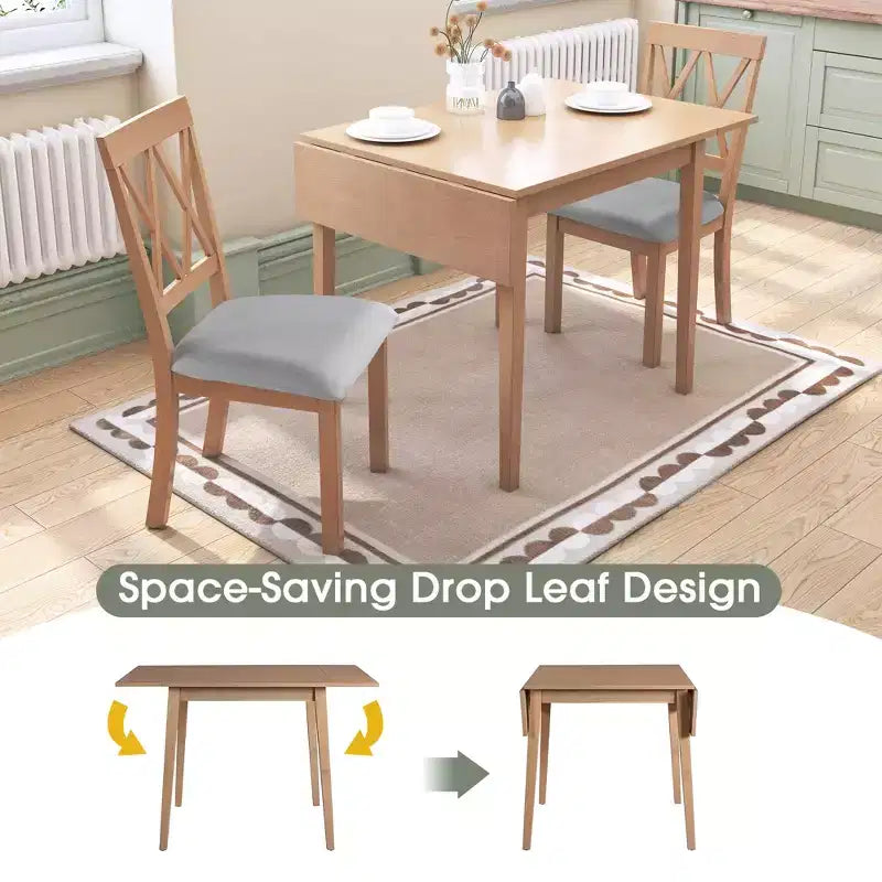GDFStudio Harlan Dining Table Set with Drop Leaf Table and 4 Upholstered Chairs