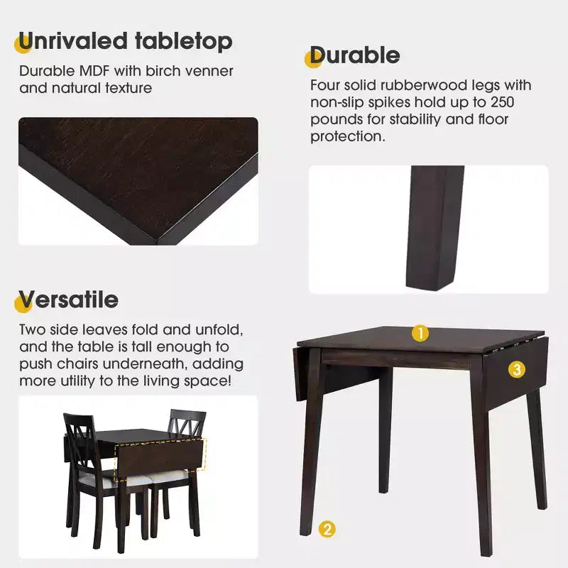 GDFStudio Harlan Dining Table Set with Drop Leaf Table and 4 Upholstered Chairs