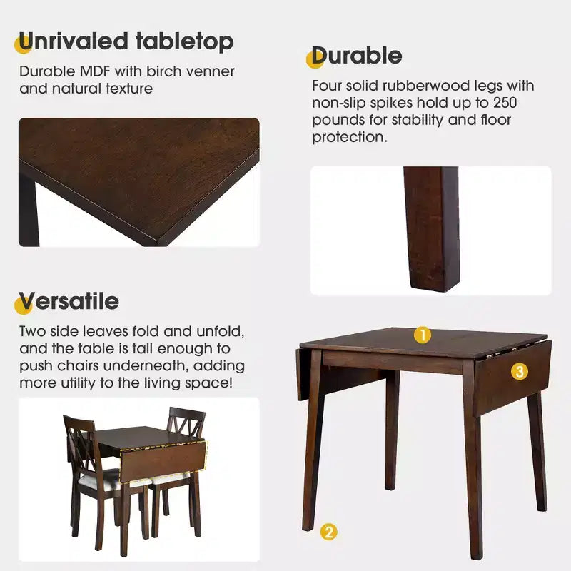 GDFStudio Harlan Dining Table Set with Drop Leaf Table and 4 Upholstered Chairs