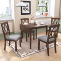 GDFStudio Harlan Dining Table Set with Drop Leaf Table and 4 Upholstered Chairs