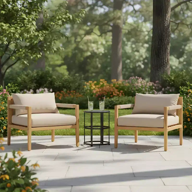 Christopher Knight Home Liliane 3 Piece Outdoor Acacia Wood Rope Chair with Ceramic Tile End Table