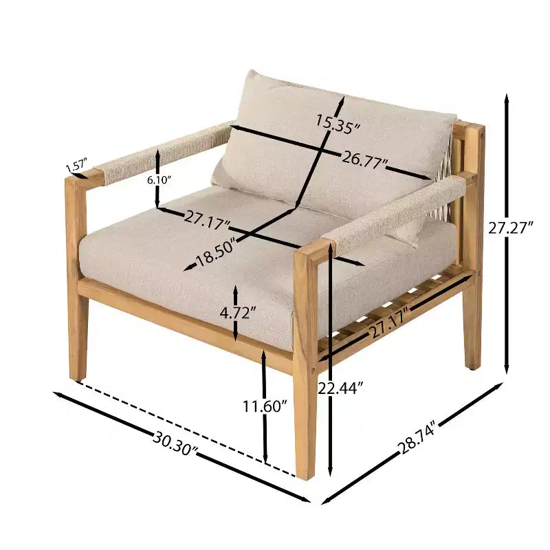 Christopher Knight Home Liliane 3 Piece Outdoor Acacia Wood Rope Chair with Ceramic Tile End Table