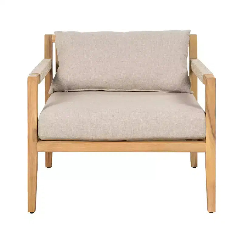 Christopher Knight Home Liliane 3 Piece Outdoor Acacia Wood Rope Chair with Ceramic Tile End Table
