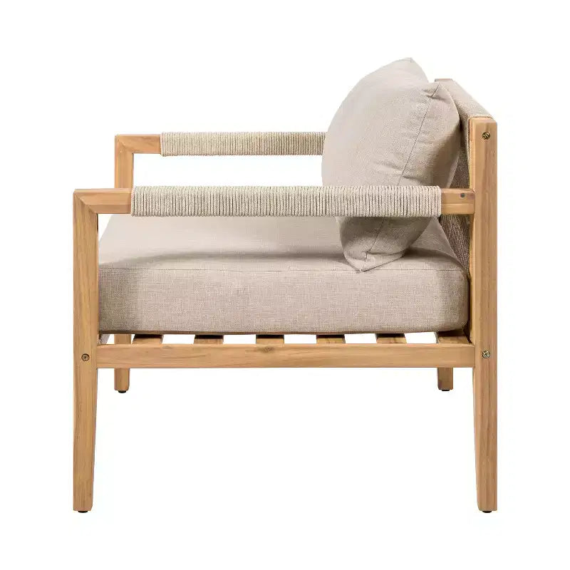 Christopher Knight Home Liliane 3 Piece Outdoor Acacia Wood Rope Chair with Ceramic Tile End Table