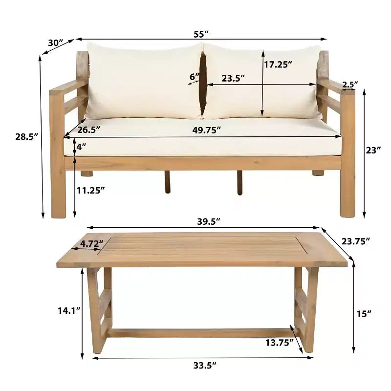 Christopher Knight Home Niran Modern 5 Piece Acacia Wood Patio Seating Set with Curved Backrest Design and Cushions